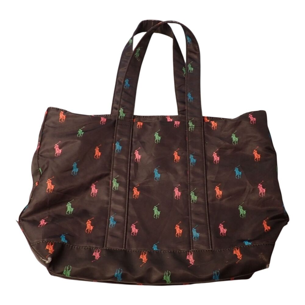 Polo Ralph Lauren Tote Bag Large Pony Logo Nylon Interior Zip Pocket Multi Color